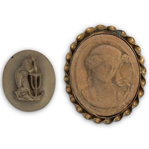 (2 PC) ANTIQUE LAVA CAMEO BROOCHDESCRIPTION: