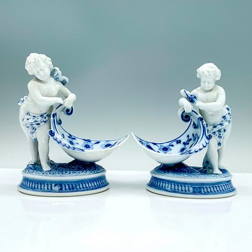 2PC BLUE AND WHITE OPEN SALT CELLARS