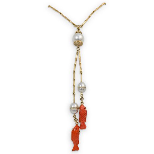 18K GOLD CORAL PEARL AND DIAMOND 38f908