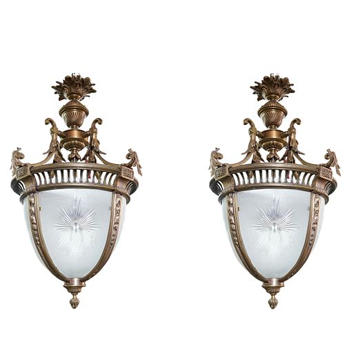 PAIR FRENCH DORE BRONZE CUT GLASS 38f913