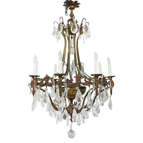 ANTIQUE FRENCH BRONZE & CRYSTAL