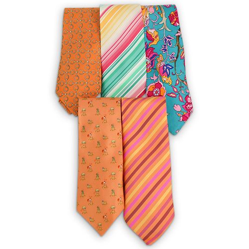 (5 PCS) HERMES SILK NECKTIE GROUPDESCRIPTION: