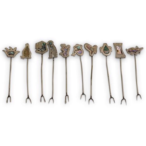  10PC MEXICAN STERLING OLIVE PICK 38f9aa