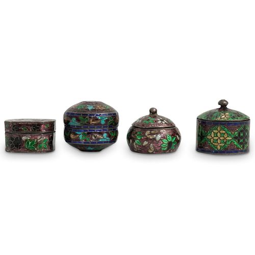 (4PC) SILVER ENAMEL PILL BOXESDESCRIPTION: