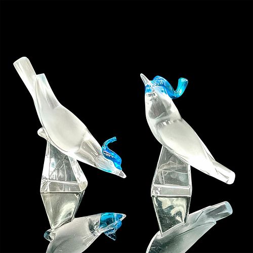 PAIR OF LALIQUE CRYSTAL BIRD FIGURINES,