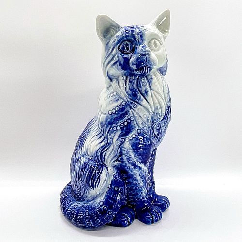 CAT SEATED, BLUE FLAMBE - ROYAL