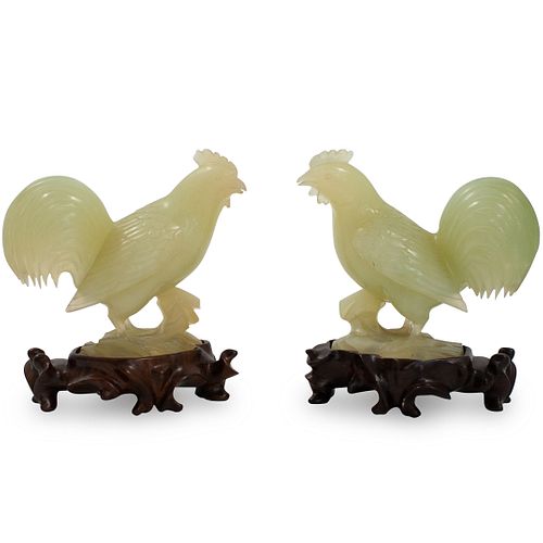 PAIR OF CHINESE CARVED JADE ROOSTERSDESCRIPTION: