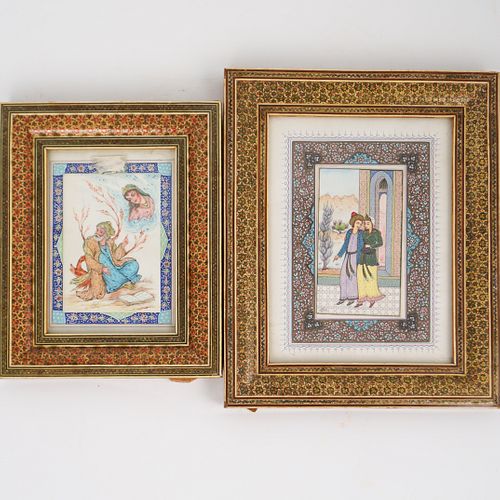  2 PC PERSIAN PAINTINGS ON BONEDESCRIPTION  392298