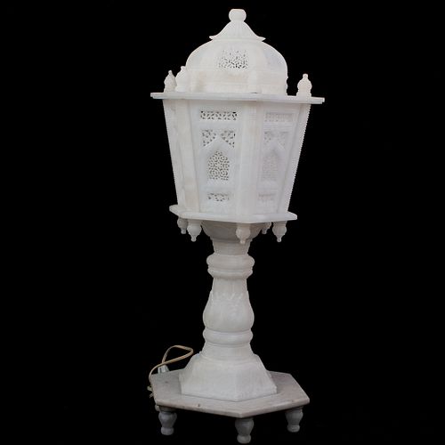 CARVED MARBLE MUGHAL LAMPDESCRIPTION  39229b