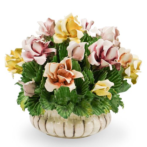 CAPODIMONTE PORCELAIN FLORAL CENTERPIECEDESCRIPTION: