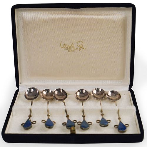  6 PC SILVER AND LAPIS DEMITASSE 3922d3