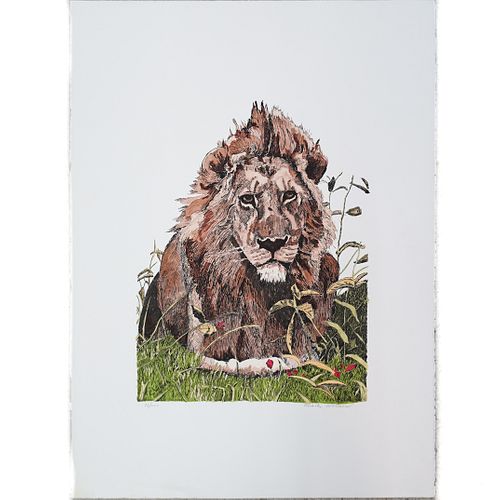 CHARLES WERNER SIGNED LION ETCHINGDESCRIPTION: