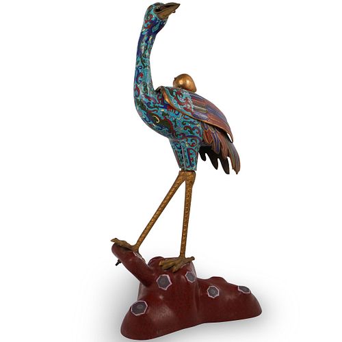 CHINESE CLOISONNE HERON STATUEDESCRIPTION:A
