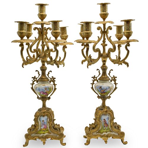 PAIR OF GILDED BRONZE AND PORCELAIN
