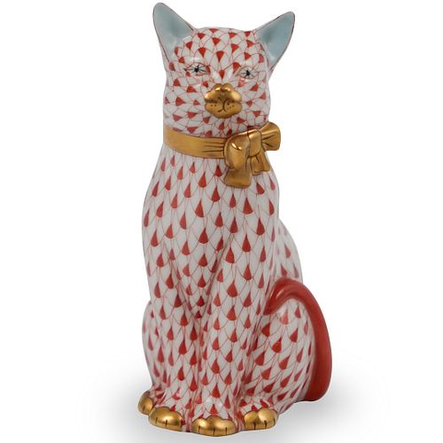 HEREND PORCELAIN FISHNET CAT WITH