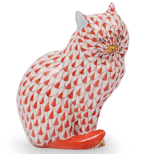 HEREND PORCELAIN FISHNET CAT FIGURINEDESCRIPTION  392508