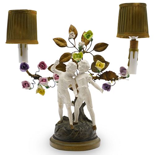 FRENCH PORCELAIN AND BRASS LAMPDESCRIPTION: