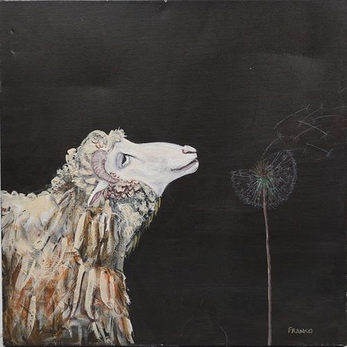 SIGNED FRANKO SHEEP ACRYLIC ON 3925e3