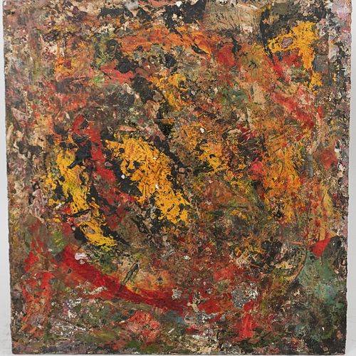 JUCEVA SIGNED ABSTRACT OIL ON WOODDESCRIPTION  39260d