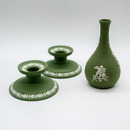 3PC WEDGWOOD GREEN SAGE JASPERWARE