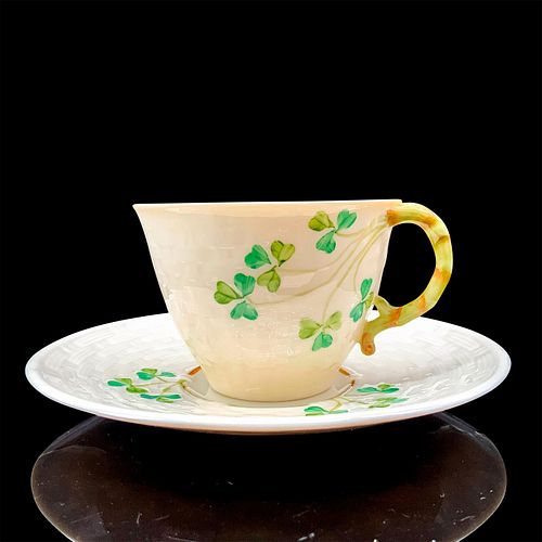 BELLEEK TEACUP AND SAUCER, SHAMROCKA