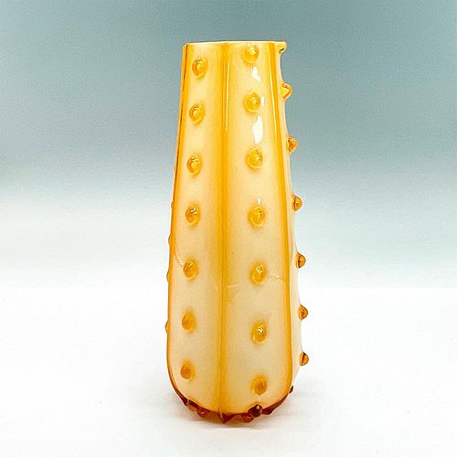 AMBER GLASS VASE WITH HOBNAIL ROWSAmber