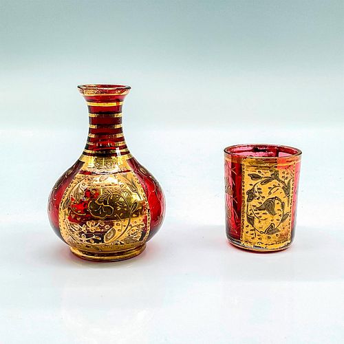 BOHEMIAN CRANBERRY GLASS MINIATURE VASE