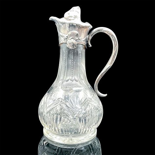 ANTIQUE SILVERPLATE CRYSTAL CLARET JUGCut