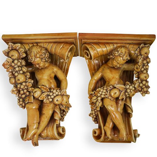 (2 PC) SIGNED ITALIAN CERAMIC CHERUB