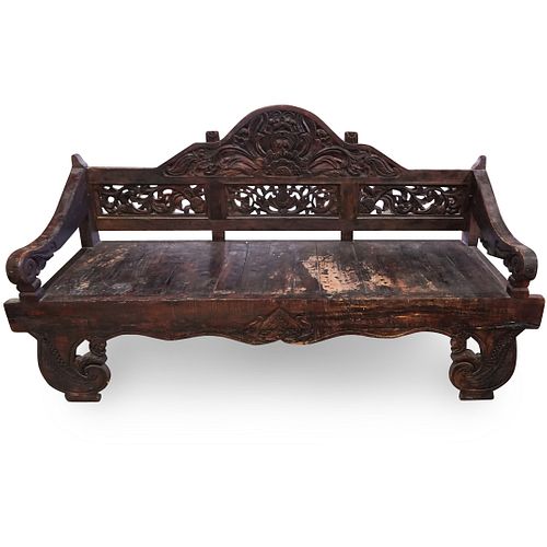 CONTINENTAL WOOD CARVED BENCHDESCRIPTION:A