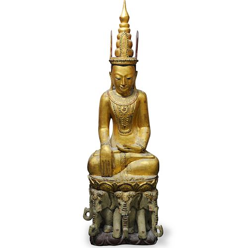 BURMESE CARVED WOOD JAMBUPATI BUDDHADESCRIPTION  392814