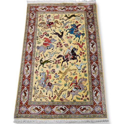 PERSIAN SILK QUM HUNTING RUGDESCRIPTION: