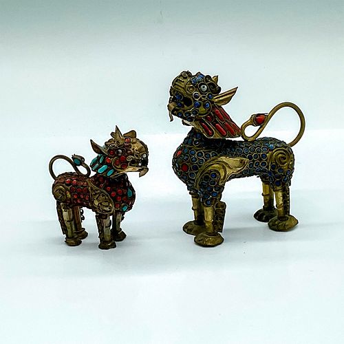 PAIR OF ANTIQUE TIBETAN BRASS FOO