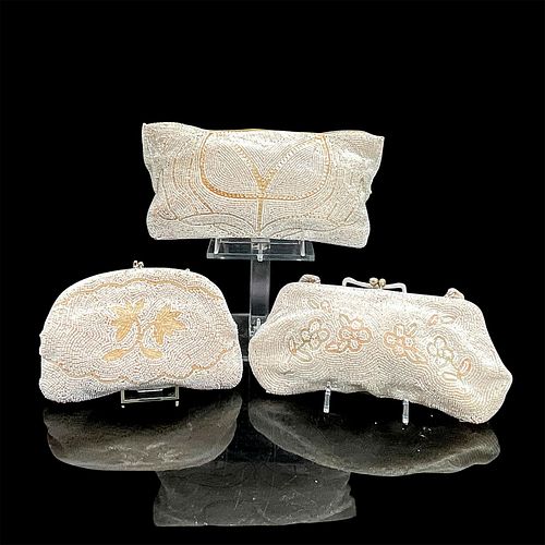 3PC VINTAGE JAPANESE WHITE BEADED 3928a5