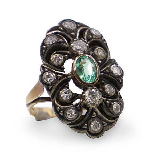 ANTIQUE 14K GOLD EMERALD AND DIAMOND 392975