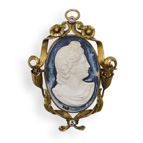 ANTIQUE 14K GOLD AND CAMEO PENDANT BROOCHDESCRIPTION  392977