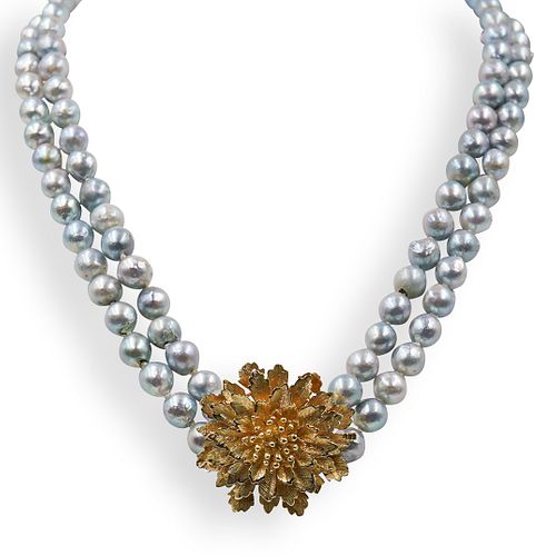 14K GOLD AND TAHITIAN PEARL FLORAL