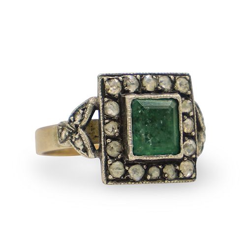 14K GOLD, EMERALD AND DIAMOND RINGDESCRIPTION: