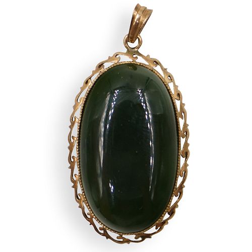 14K GOLD AND SPINACH JADE PENDANTDESCRIPTION  392983