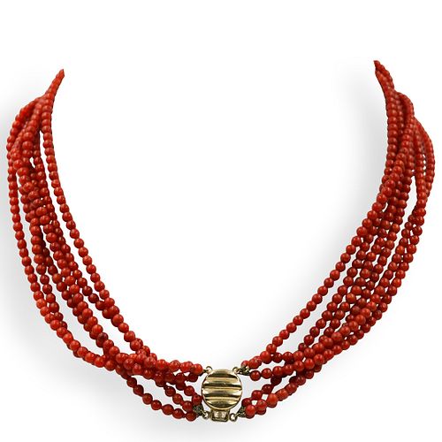 14K GOLD AND CORAL BEADED NECKLACEDESCRIPTION: