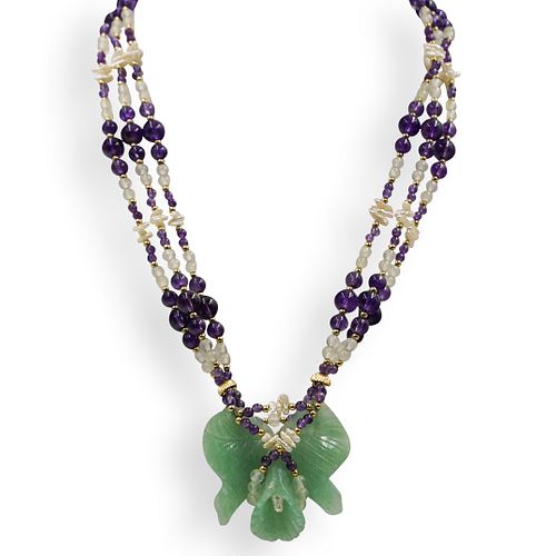 CARVED AVENTURINE AND BEADED AMETHYST 392989