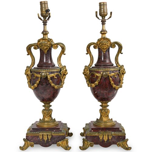 PAIR OF FRENCH BRONZE AND MARBLE