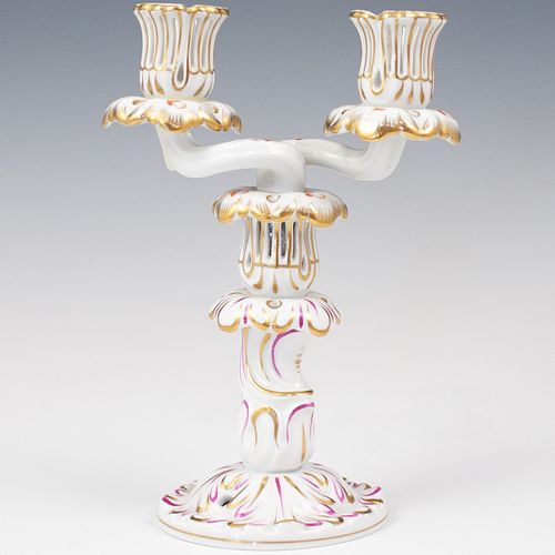 HEREND PORCELAIN DOUBLE CANDELABRADESCRIPTION: