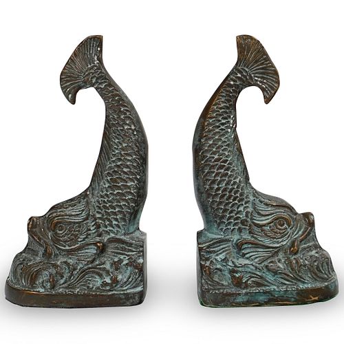  2 PC BRASS KOI FISH BOOKENDSDESCRIPTION  392a37