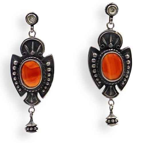 PAIR OF ANTIQUE STERLING AND AMBER 392a61