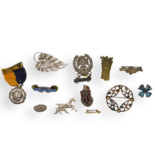 (12 PC) STERLING SILVER BROOCHES/PINSDESCRIPTION:
