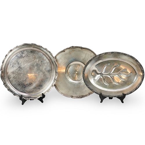 (3 PC) SILVER PLATED TRAYSDESCRIPTION: