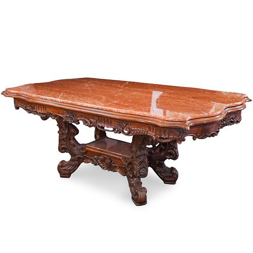 FRENCH CARVED WOOD AND MARBLE TOP