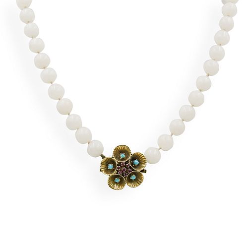 14K GOLD AND WHITE JADE BEADED 392c6a