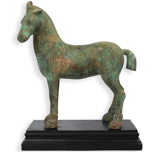 ANCIENT PATINATED BRONZE HORSE 392cd2